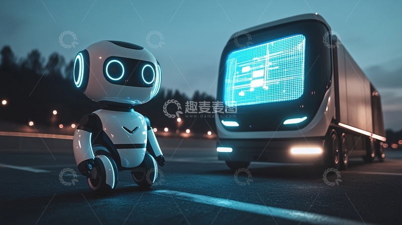 高清大图下载【趣麦麦图】机器人与未来卡车