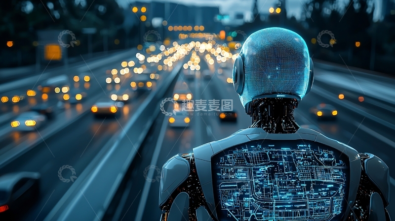 高清大图下载【趣麦麦图】机器人看高速公路夜景