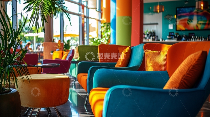 高清大图下载【趣麦麦图】色彩鲜艳的休闲区座椅