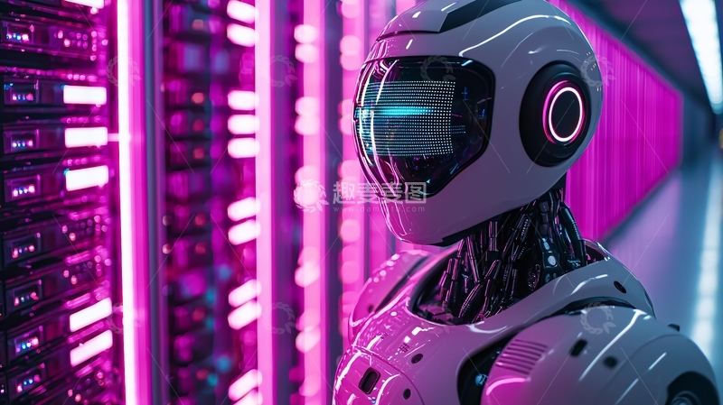 高清大图下载【趣麦麦图】科技感机器人注视服务器