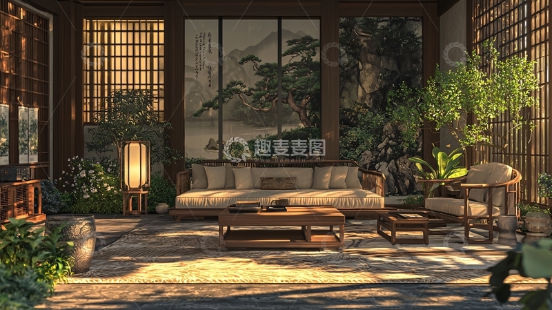 高清大图下载【趣麦麦图】日式庭院休闲室