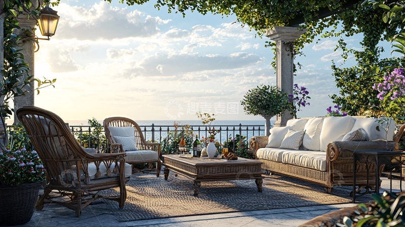高清大图下载【趣麦麦图】海边阳台休闲区