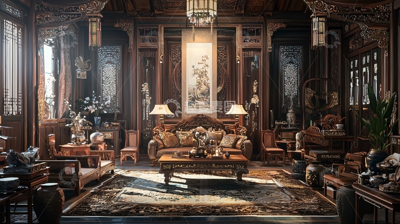高清大图下载【趣麦麦图】中式客厅