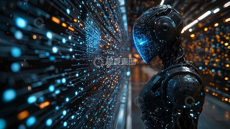 高清大图下载【趣麦麦图】科技感机器人与数据流互动