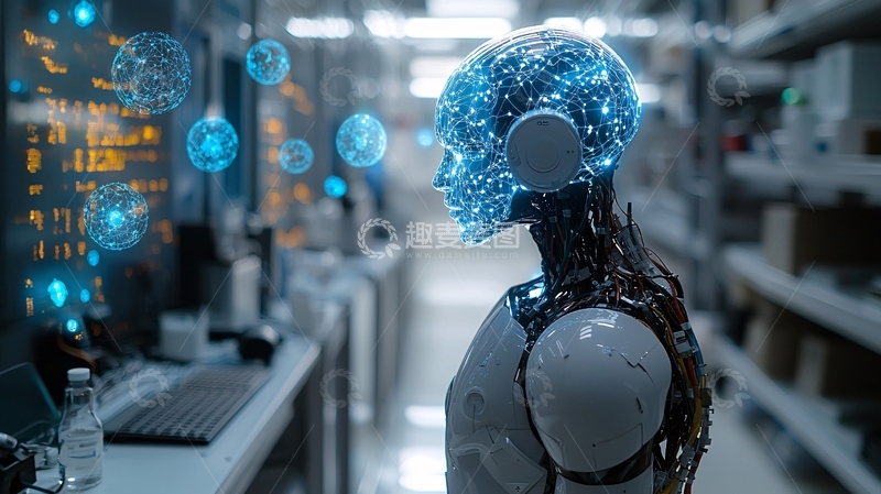 高清大图下载【趣麦麦图】未来感机器人头部发光