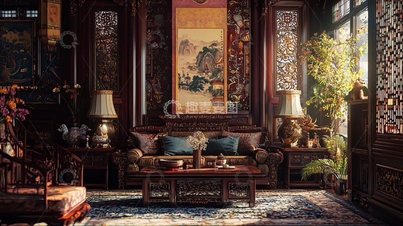 高清大图下载【趣麦麦图】中式客厅
