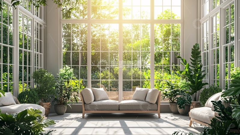 高清大图下载【趣麦麦图】阳光洒满绿植环绕的阳光房