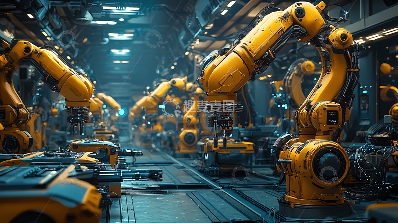 高清大图下载【趣麦麦图】黄色机械臂工业自动化场景
