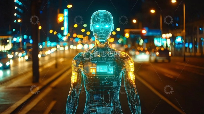 高清大图下载【趣麦麦图】科技感机器人站在城市道路上