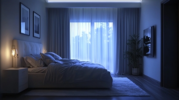 现代简约卧室夜景