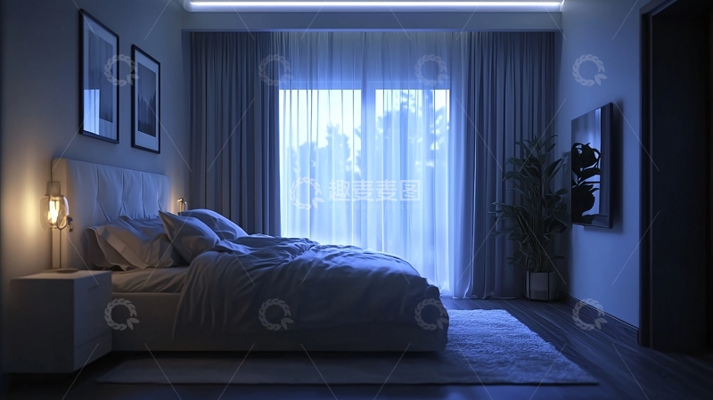 高清大图下载【趣麦麦图】现代简约卧室夜景