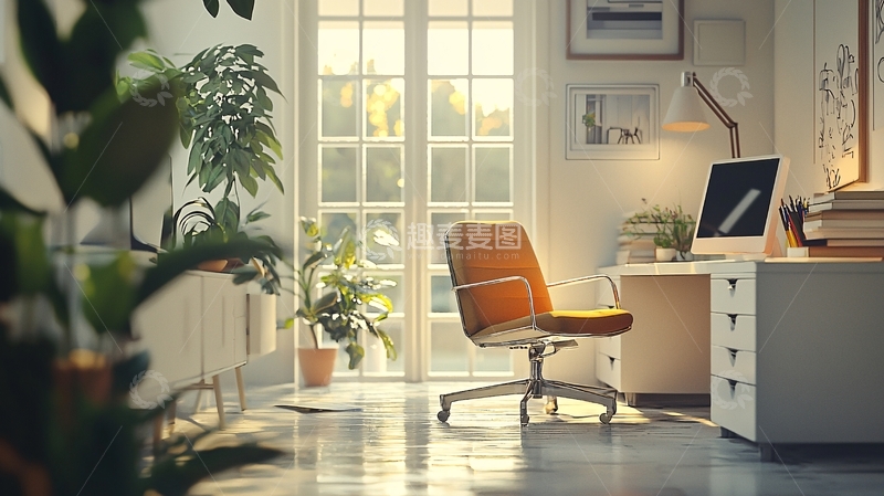 高清大图下载【趣麦麦图】阳光洒进明亮舒适的居家办公室