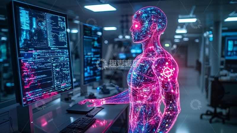 高清大图下载【趣麦麦图】未来科技感人型显示屏