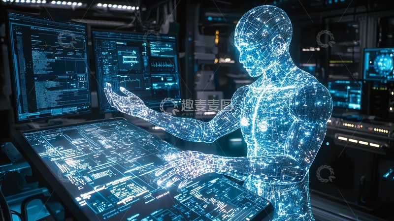 高清大图下载【趣麦麦图】未来科技感人像在控制台前