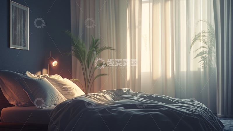 高清大图下载【趣麦麦图】卧室阳光透过窗帘