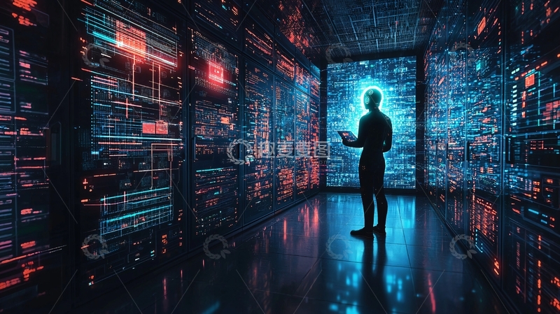 高清大图下载【趣麦麦图】科技感服务器机房中的人影