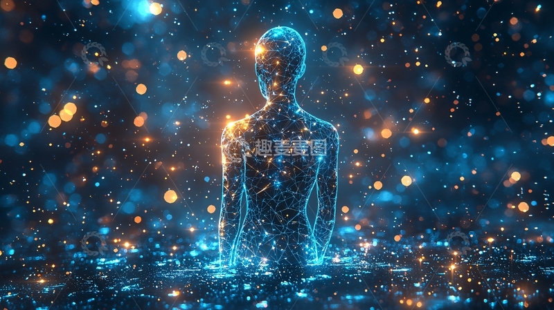 高清大图下载【趣麦麦图】蓝色粒子构成的人形轮廓