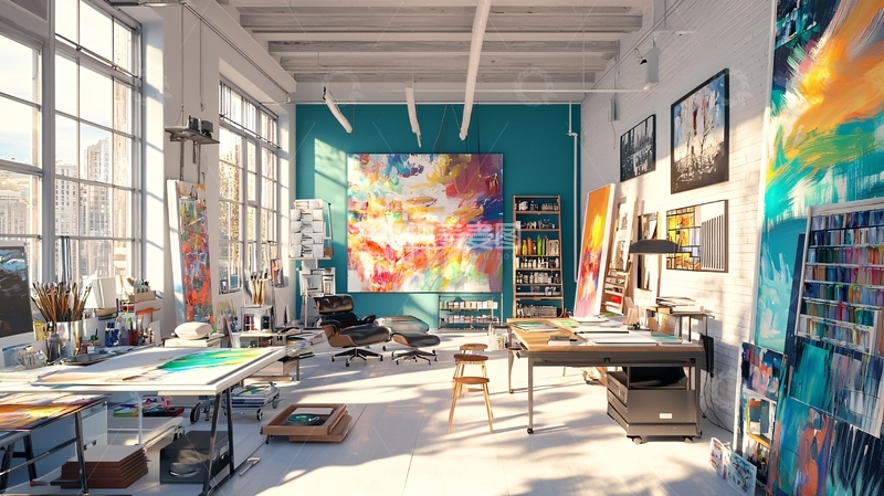 高清大图下载【趣麦麦图】阳光洒进的艺术工作室