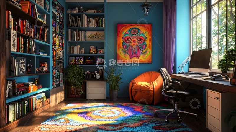 高清大图下载【趣麦麦图】蓝色书房