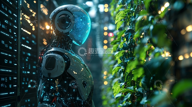 高清大图下载【趣麦麦图】未来机器人观察绿色植物