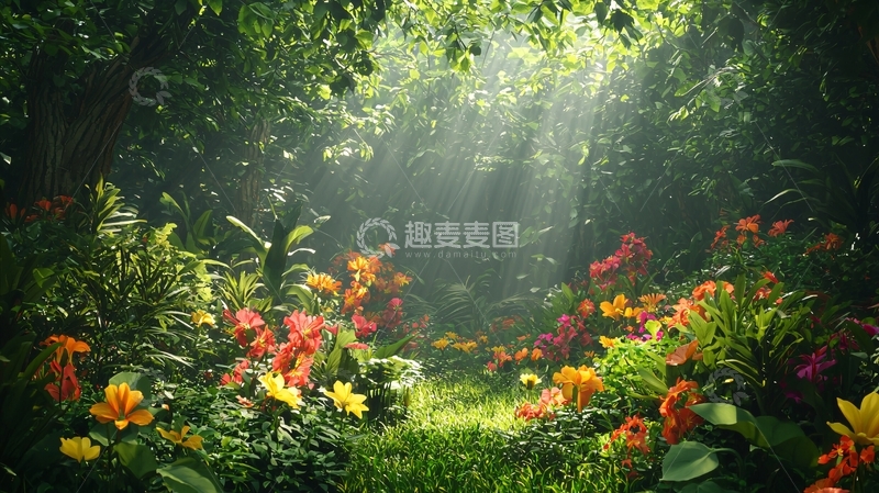 高清大图下载【趣麦麦图】阳光穿透树林的花园
