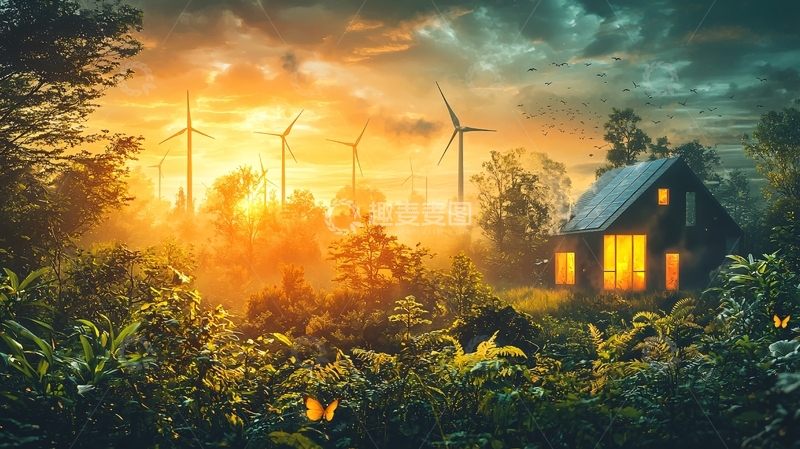 高清大图下载【趣麦麦图】风车小屋田园风光