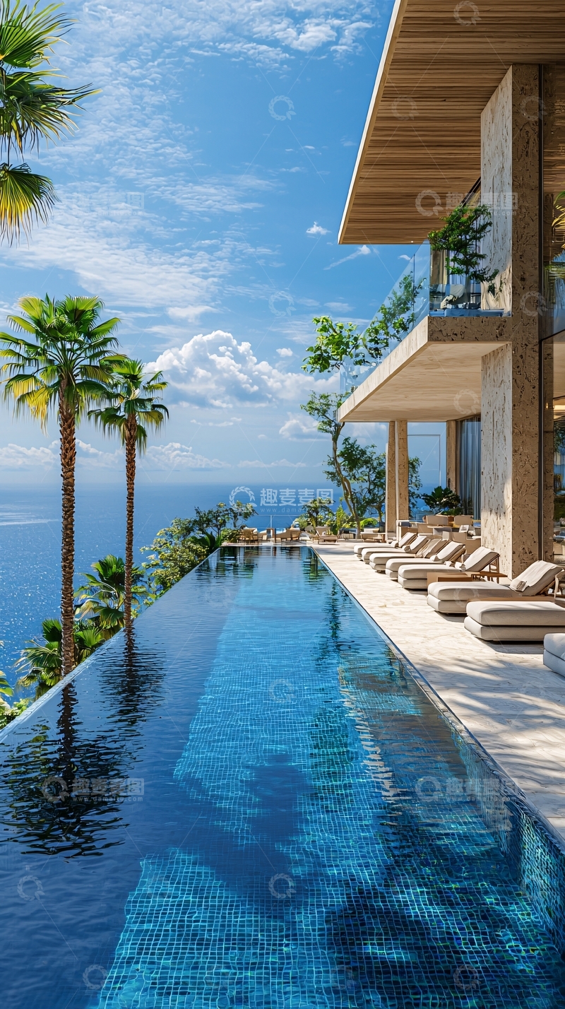 高清大图下载【趣麦麦图】海景别墅泳池景观