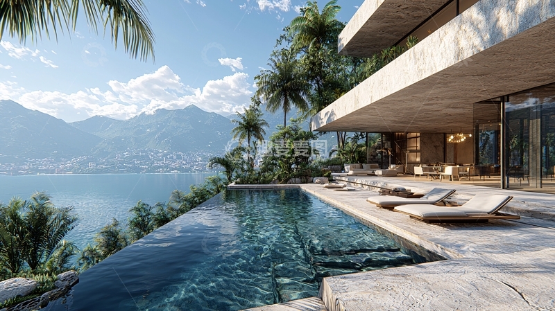 高清大图下载【趣麦麦图】海边豪华别墅泳池景观