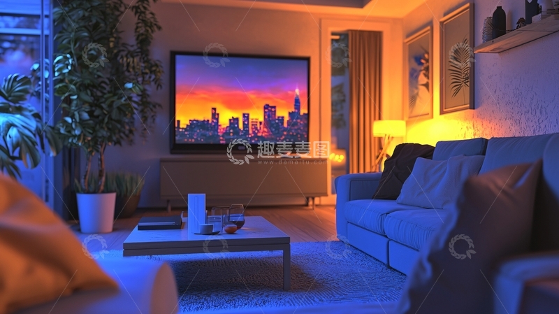 高清大图下载【趣麦麦图】温馨舒适客厅夜景