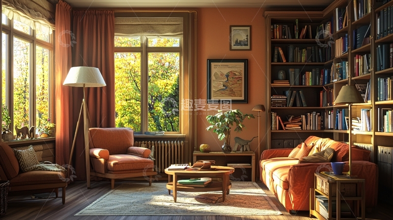 高清大图下载【趣麦麦图】温暖阳光洒满书房