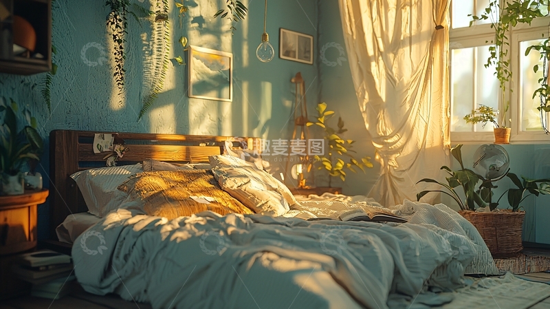 高清大图下载【趣麦麦图】阳光洒进卧室的温馨场景
