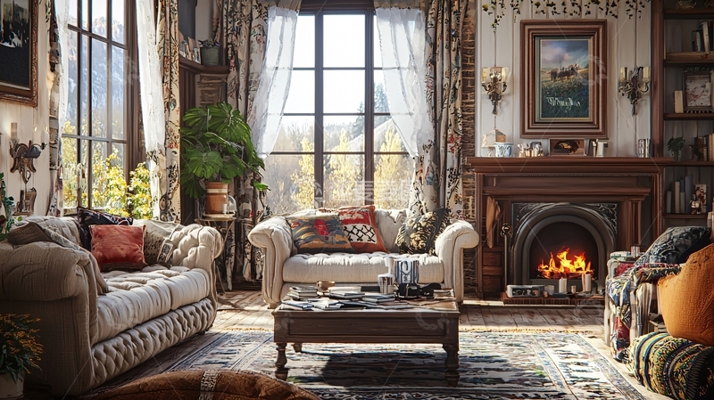 高清大图下载【趣麦麦图】温暖舒适的英式乡村客厅