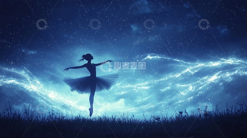 高清大图下载【趣麦麦图】夜空下芭蕾舞者的剪影