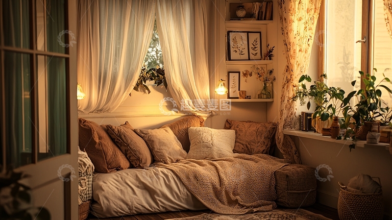 高清大图下载【趣麦麦图】温暖舒适的卧室角落