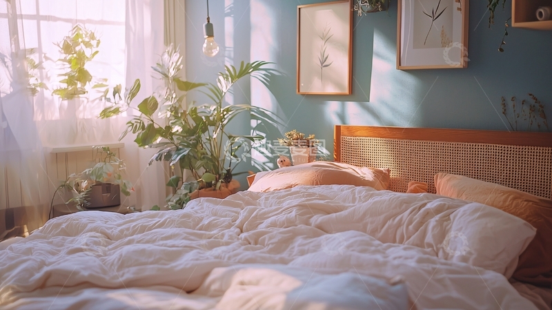 高清大图下载【趣麦麦图】阳光洒满卧室的温馨场景