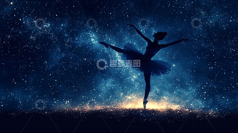高清大图下载【趣麦麦图】星空下的芭蕾舞者剪影