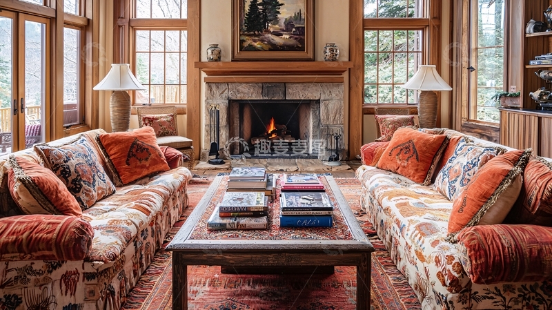 高清大图下载【趣麦麦图】壁炉客厅温馨舒适