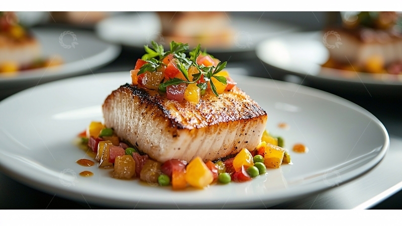 高清大图下载【趣麦麦图】烤鱼配蔬菜沙拉