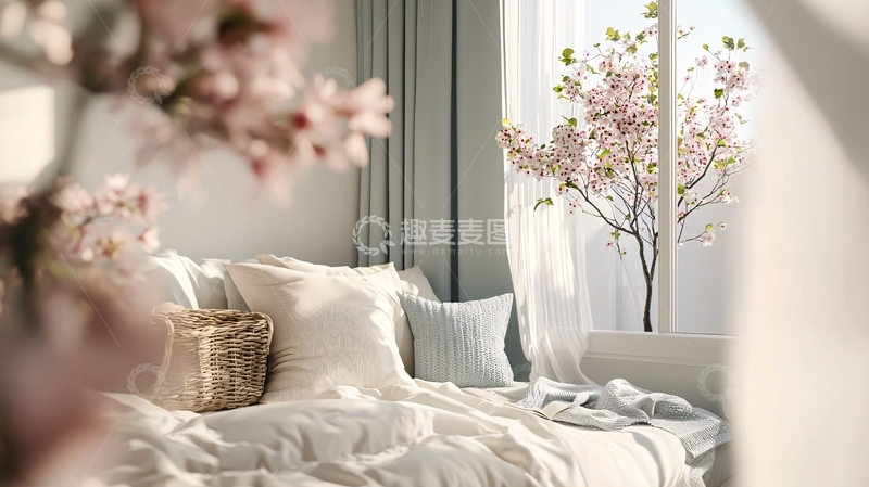 高清大图下载【趣麦麦图】卧室窗边樱花树
