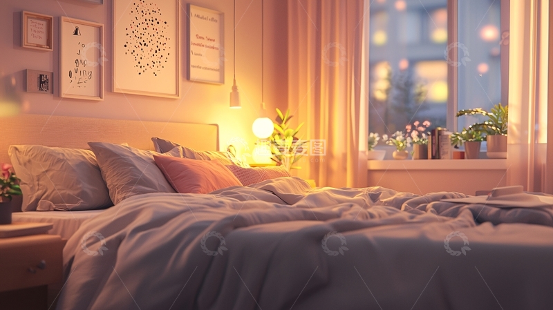 高清大图下载【趣麦麦图】温馨舒适卧室夜晚灯光
