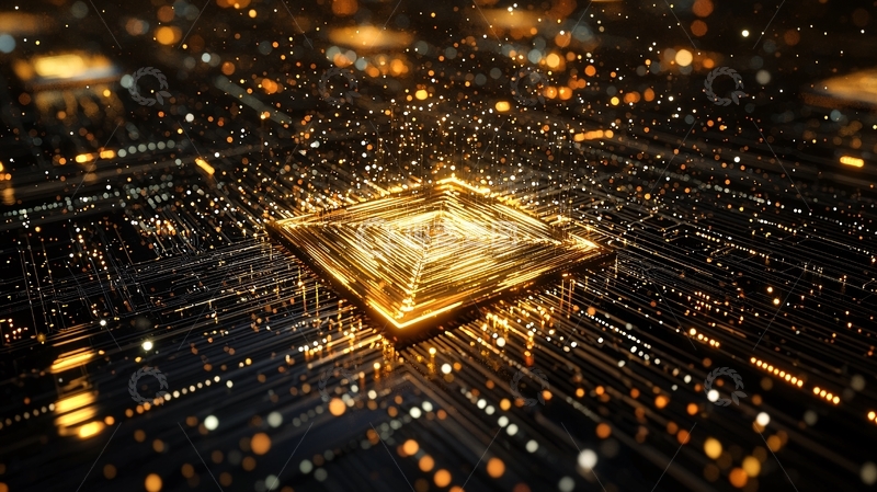 高清大图下载【趣麦麦图】金色芯片电路板发光特写