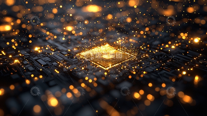 高清大图下载【趣麦麦图】金色光芒照耀的芯片