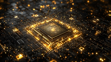 金色芯片电路发光细节