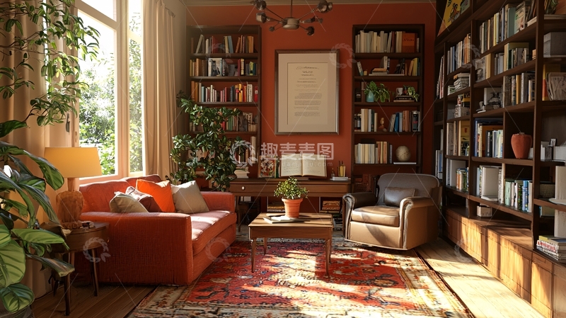 高清大图下载【趣麦麦图】阳光洒满书房