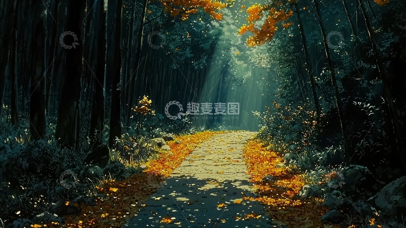 高清大图下载【趣麦麦图】森林中的阳光小路