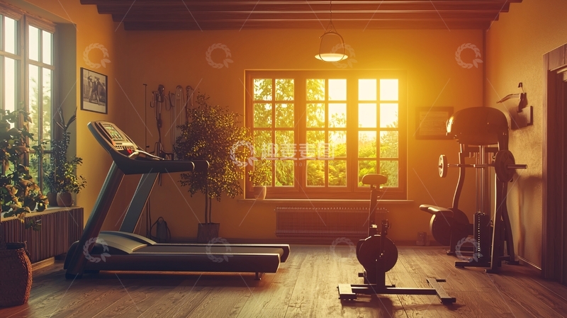 高清大图下载【趣麦麦图】阳光洒进的家庭健身房