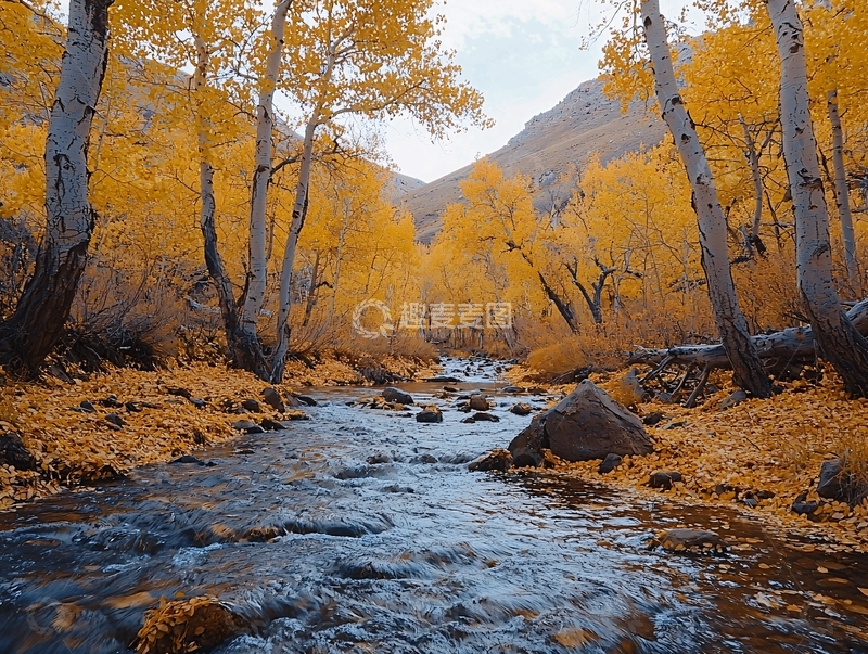 高清大图下载【趣麦麦图】秋季金色森林中的河流
