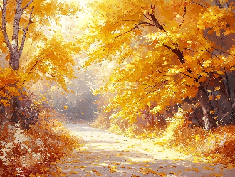 高清大图下载【趣麦麦图】金色秋季森林小路
