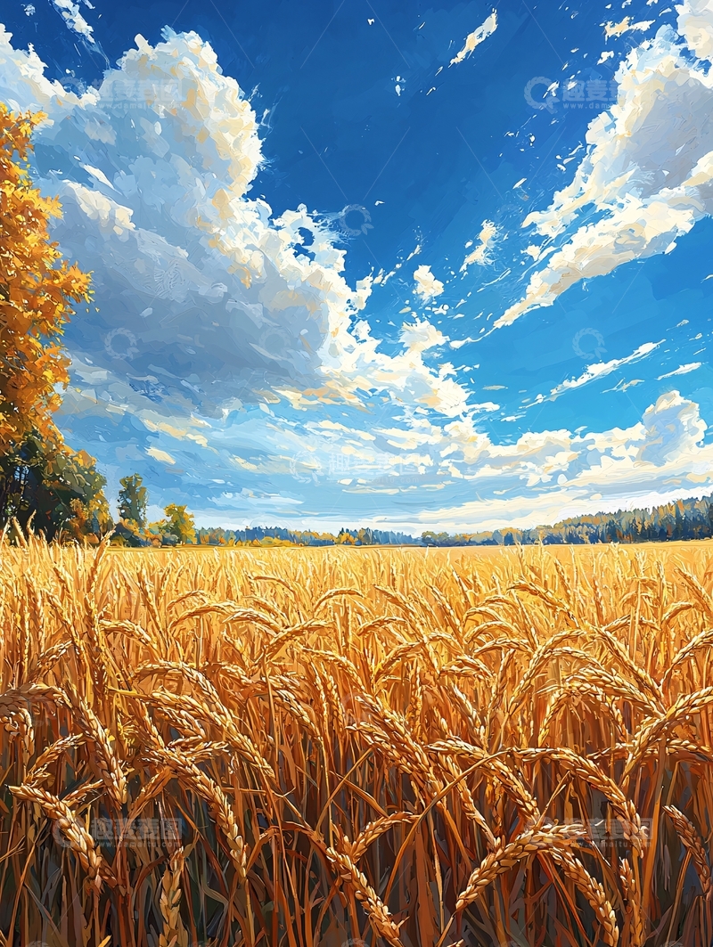 高清大图下载【趣麦麦图】金色的麦田蓝天白云