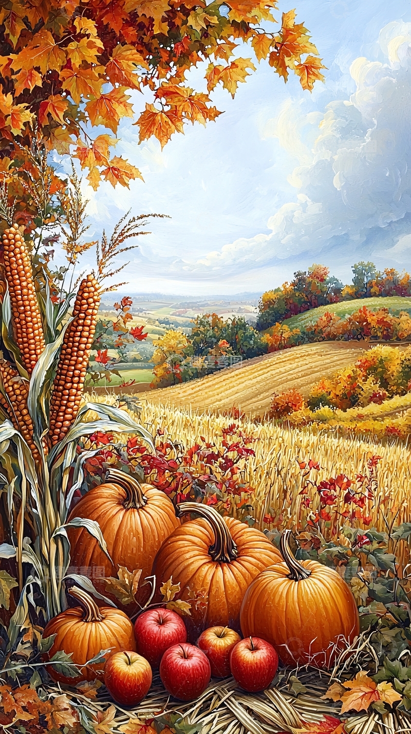 高清大图下载【趣麦麦图】秋收季节的田园风光